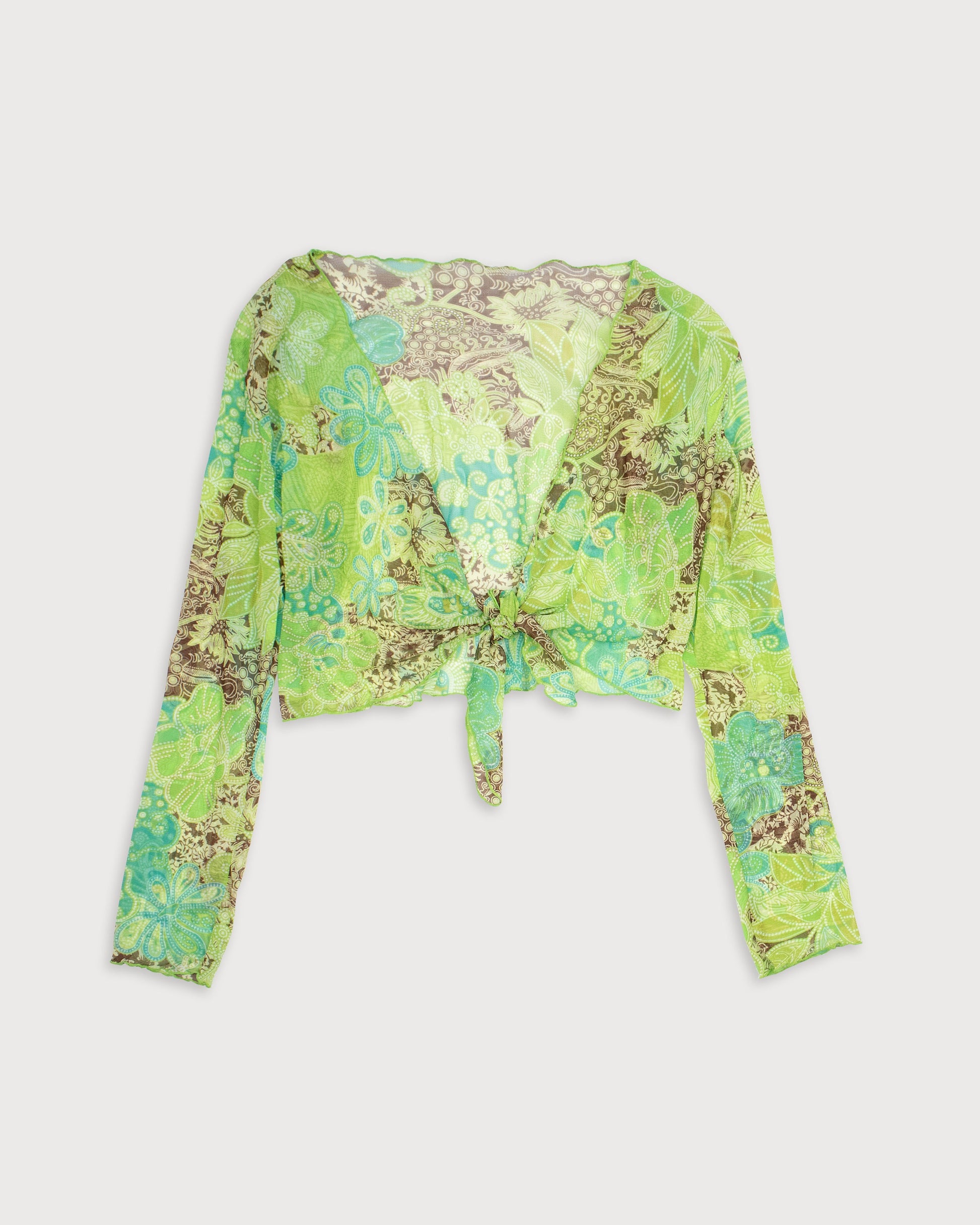 Top manga larga estampado flores marrón y verde
