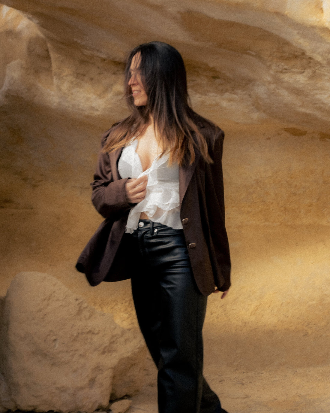 Blazer marron satinada