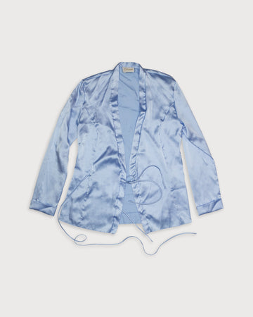 Blusa lencera saten manga larga azul