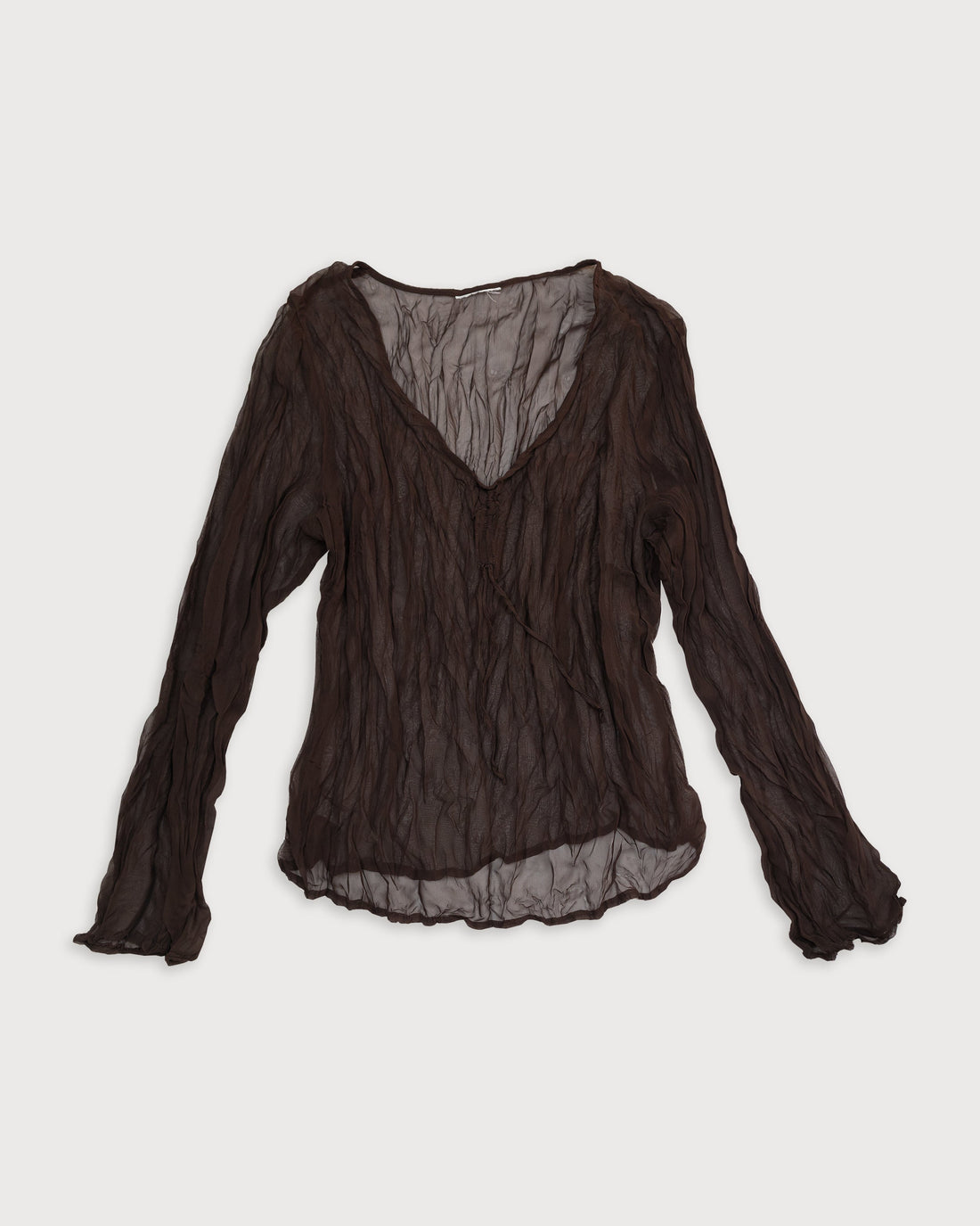 Blusa manga larga marron transparente cuello pico